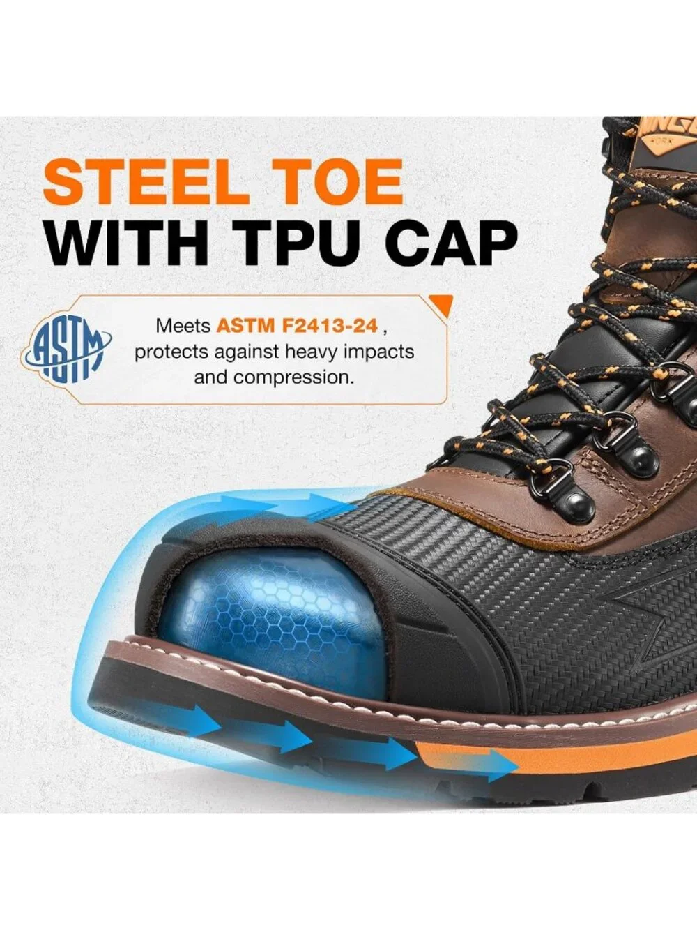 Men's Brown Breathable Shoes Low Heel High Top Steel Toe Non Slip Hiking Boot